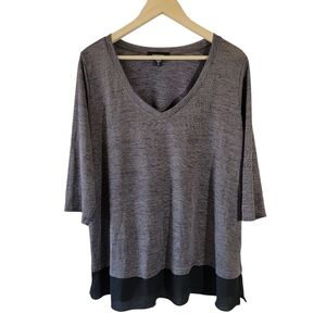 Karen Kane Womens Gray V-neck Short Sleeve Casual Top 1X Minimalist Quite Luxury